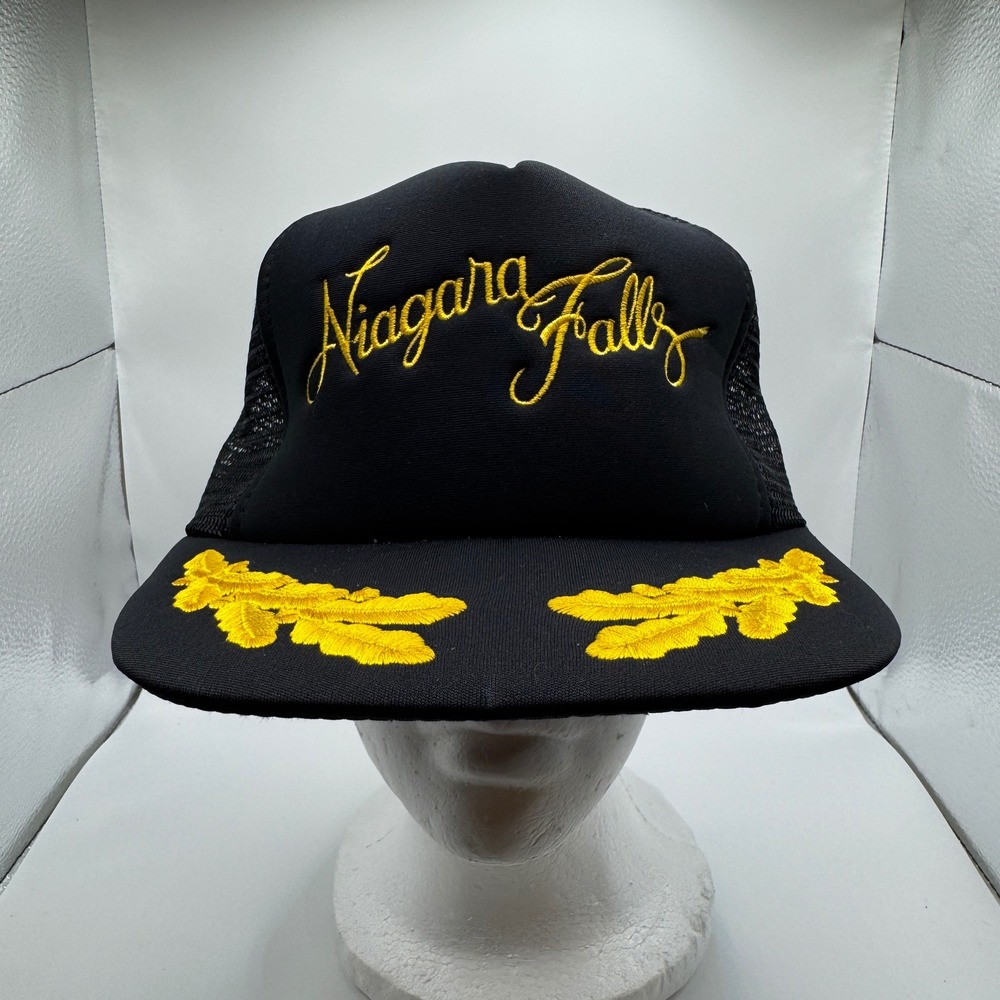 Vintage Niagara Falls Trucker Hat Black Yellow Scrambled Eggs Snapback Cap